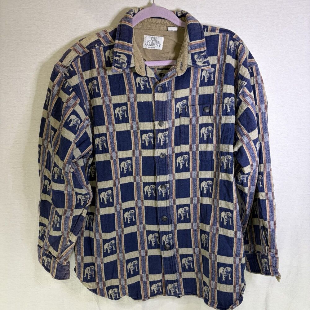 The Nature Company Button Up Long Sleeve Bulldog Graphic Shirt Cotton Mens Xl